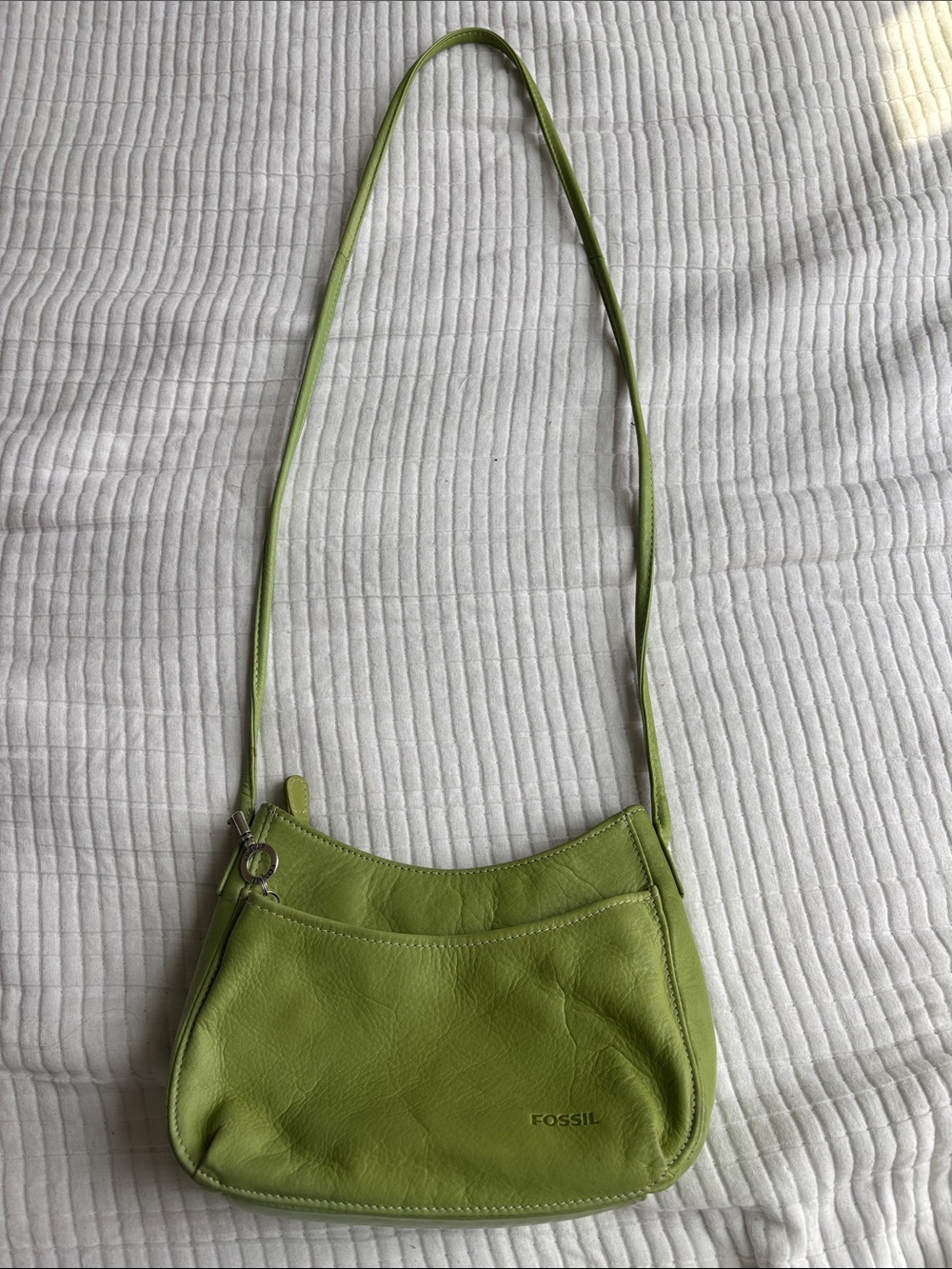 Vintage Fossil Green Leather Crossbody Shoulder Bag